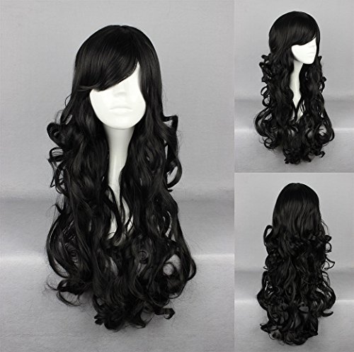 Preisvergleich Produktbild Ladieshair Cosplay Perücke schwarz lockig ca. 60cm