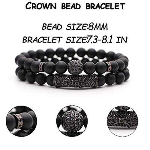 Jewpark 4 Pcs Crown King Bracelets For Men Black Matte Onyx Cool Natural Stone Bracelets Set B #TOP1