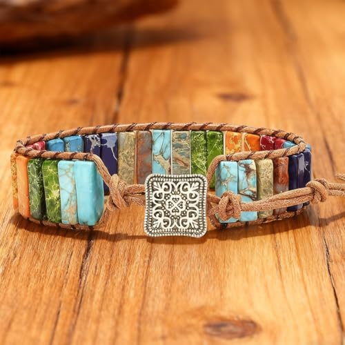Image of 7 Chakra Bracelet Bohemian Handmade Leather Wrap Healing Protection Natural Stone Yoga Beaded Bracelets Boho Friendship Jewelry