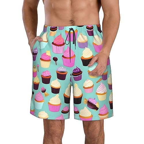 Cupcake Pattern Print Mens Swim Trunks Quick Dry Swim Shorts Swimsuits with Pockets Beach Shorts for Men