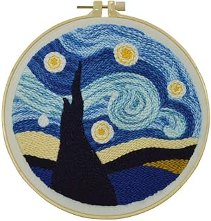 Punch Needle Kit Rug Set Embroidery Kits for Beginner Starter Kits with Stamped Color Pattern Instruction Yarn Adjustable Pen Hoop for Rug Hooking DIY Tools Set(Van Gogh Starry Sky)