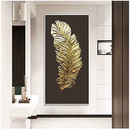 juntop Abstrait Photos Plume d'or Toile Peinture Mur Art pour Salon Chambre Entrée Moderne Maison Décorative 40x80 cm / 15.7"x 31.5" sans Cadre