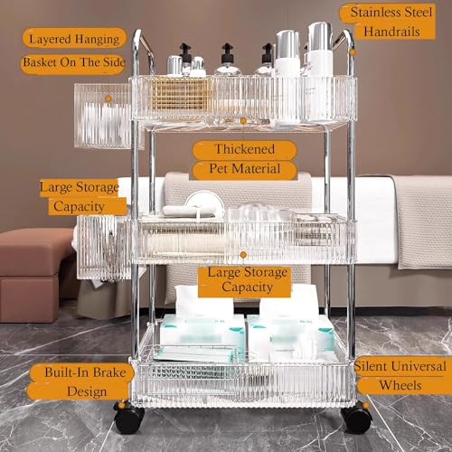 Carrito rodante para salón de Belleza con Tres Compartimentos, portátil, para organizar Herramientas de SPA, cosmetología, masajes, Tatuajes y manicura.