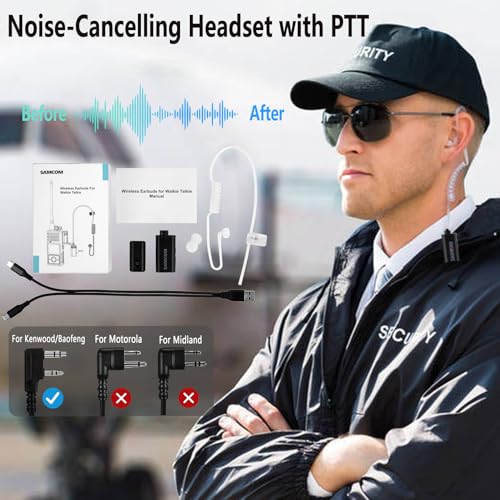 Image of SAMCOM BTEAR01 Wireless Headset Earpiece Ear piece Clear Acoustic Tube | with PTT Microphone Mic 2 Pin Dongle 10 Working Hours for K plug FPCN30A /FPCN10A Radios,Radios Not Include