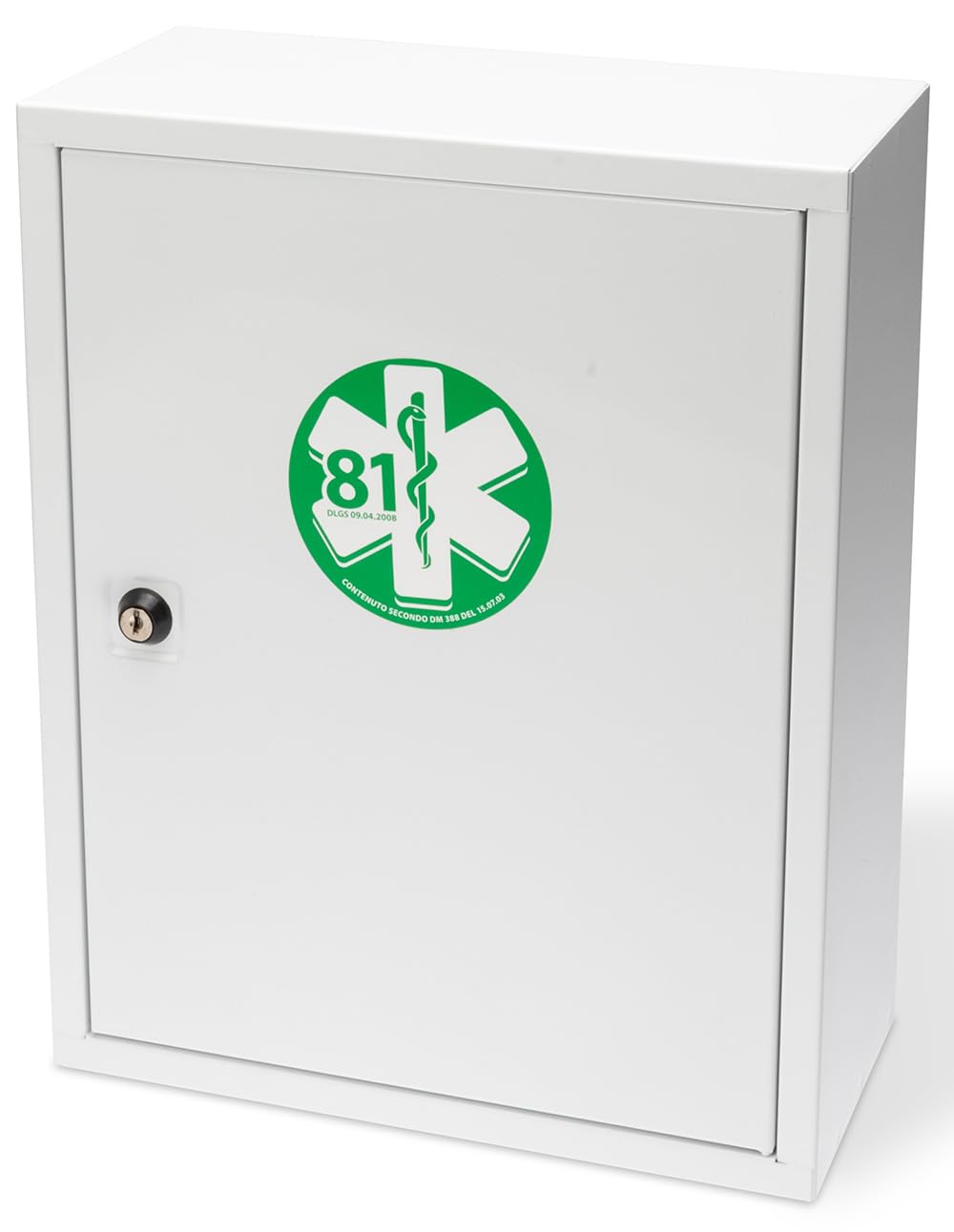 Armadietto di Pronto Soccorso in metallo bianco, 2 vani, 1 ripiano interno, serratura con chiave ALL. 2 contenuto maggiorato FINO A 2 LAVORATORI 370x300x140 mm