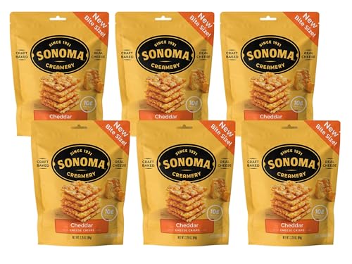 Sonoma Creamery - Cheese Crisps, Cheddar,Savory Snack | High Protein | Low Carb | Gluten Free | Keto-Friendly, 2.25 Oz (Pack of 6)