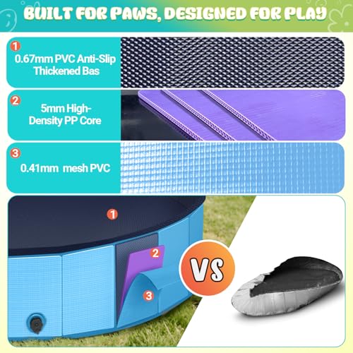 T2Y Dog Pool, 2026 Upgraded Dog Padding Pool, 5mm High-Strength PP Board, Quick to Set Up and Drainage Hole, 47" Thickened Bottom Padding Pools for Medium Dogs-120x30CM (Blue) - Image 4