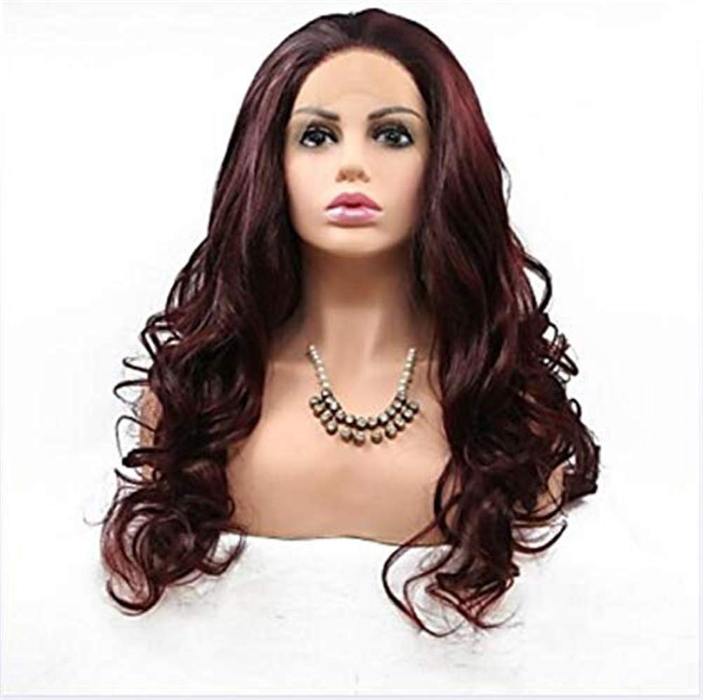 Perruque synthétique avant de lacet ondulée rousse 20 pouces et densité 150% pour femme