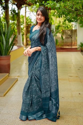 Image of MIRCHI FASHION Saree for Woman Cotton Blend Printed | Traditional Ethnic Sari for Ceremonial Use and Farewell with Blouse Piece