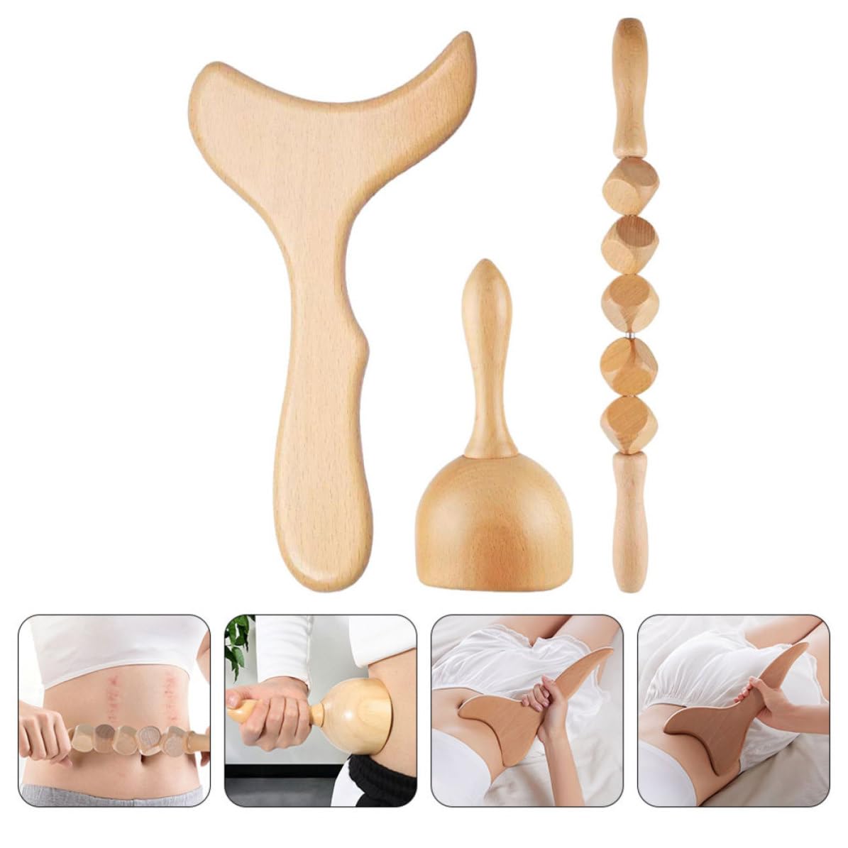 SEWACC Juego de Herramientas Diseño Único para Adultos de Masaje de Madera Rodillo y Tabla para Masaje y Raspado Corporal Ligero para Uso Doméstico