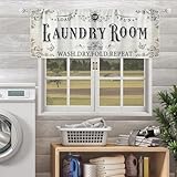 Riyidecor Rustic Laundry Room Valances Curtains Vintage Farmhouse Funny Quotes Retro Beige Rod Pocket Short Small Wash Dry Fold Repeat Sign Bedroom Living Room Treatment Fabric 1 Panel 52Wx18H Inch