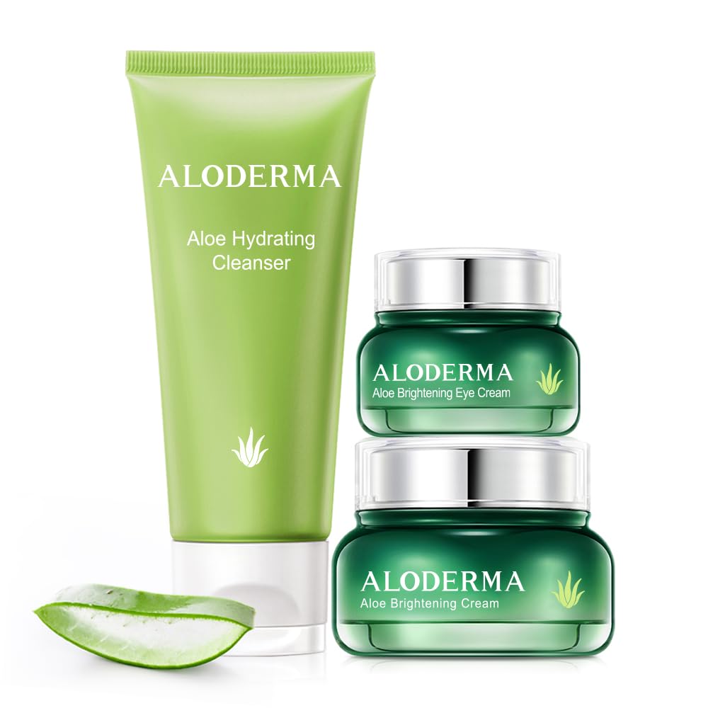 Aloderma Travel Size Brightening Set - 3 Pack - Cleanser, Face Cream, Eye Cream