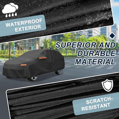 Image of Black Heavy Duty Waterproof Car Cover for SUV 182 inch-190 inch - All-Weather UV Protected Outdoor Full Exterior Cover with Sun /Snow /Rain Resistance