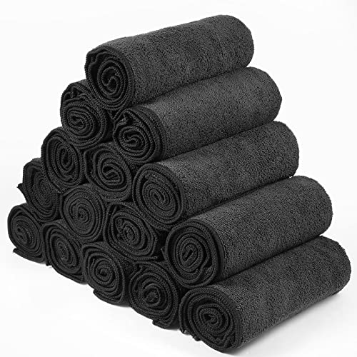26 Packs Of Bleach Proof Salon Towels Absorbent Microfiber Towels Bleach Resistant Salon Hand Towels For Gym, Bath, Spa, Shaving, Shampoo, Home Hair Drying, 16 X 28 Inches (Black) #TOP2