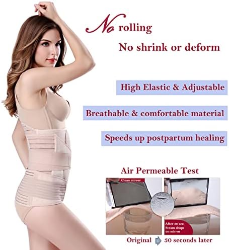ChongErfei 3 in 1 Postpartum Belly Wrap - Recovery Belly/Waist/Pelvis Belt Black Postpartum Belly Band (One Size (Pack of 1), Beige)