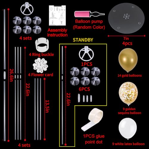 Image of TONIFUL 4 Set White Gold Balloon Stand Balloon Centerpiece for Table Decor