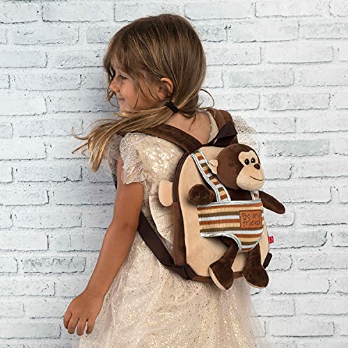PERLETTI Kuscheltier Affe Rucksack Kleinkinder mit Plüsch Abnehmbar Weich - Kinderrucksack Plüschtier für Kindergarten Kinder 3 4 5 Jahren - Äffchen Plüschspielzeug Kindertasche - 22x25x3 cm (Affe)