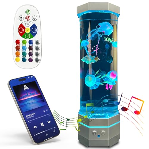 Go2Chai Large Size Musical Fish Bubble Lamp Music Jellyfish Aquarium Light,7 Jellyfish 2 Clownfish,4 Lighting Modes, 17 Colors Fake Aquarium Lava Lamp for Adult Kids