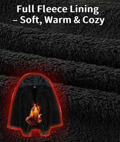 Image of V VALANCH Men's Sherpa Lined Flannel Jacket with Hood - Zip Up Plaid Shirt Jacket Winter Outdoor Warm Outerwear Fleece Coat
