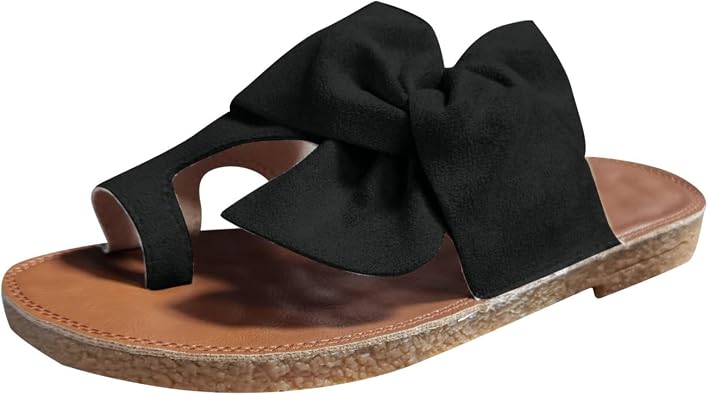 Womens Beach Slides Bow-Knot Comfy Flat Sandals Vacation Slippers Ladies Slip On Slide Shoes