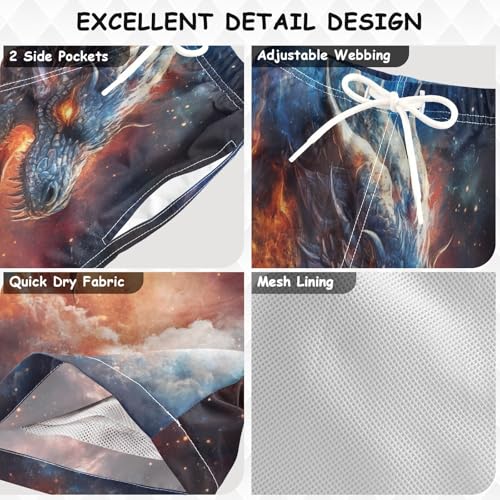 Boys Beach Board Shorts Dragon Cloud Monster Swim Trunk Teen Swimwear3