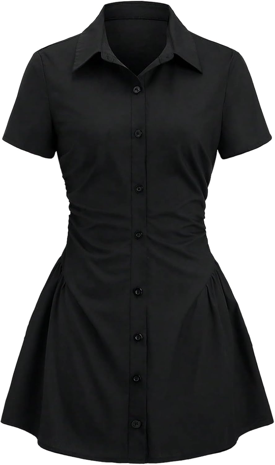 Women's Casual Button Down Tshirt Dress Short Sleeve Fit and Flare Mini Dresses