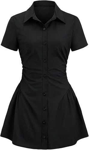 RoseSeek Women's Casual Button Down Tshirt Dress Short Sleeve Fit and Flare Mini