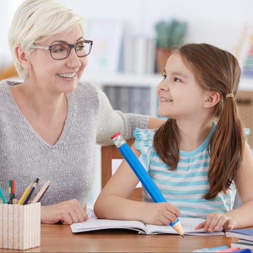 2 Stück Hölzerne Riesen Bleistift, Übergroße Jumbo Bleistifte mit Kappe und Radiergummi, Lustiger Großer Neuartiger Bleistift für Kinder, Schule, Zuhause, Büro, Prop Geschenke Dekor (Gelb, Blau)
