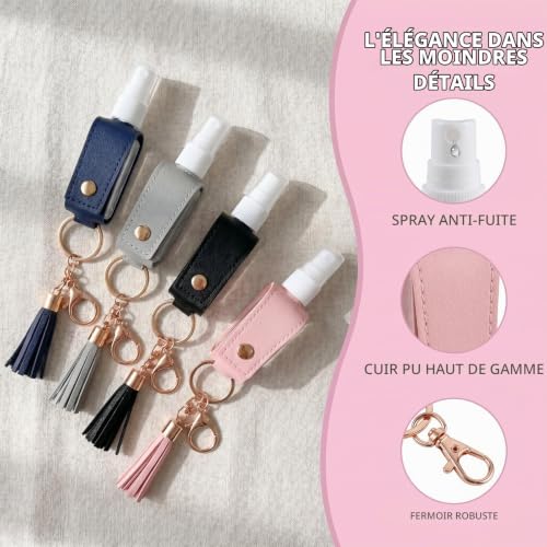 Flacon Voyage Avion 100Ml : Lot de 4 Flacons Vides Voyage 30ml avec Porte-clés en Cuir PU et Po... – Image 3