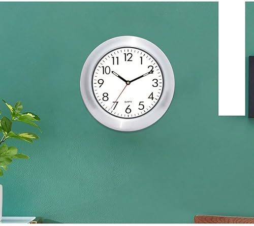 Miniatura 8 de Reloj de pared moderno, 10.0 in de diámetro, marco de aluminio cepillado, esfera blanca