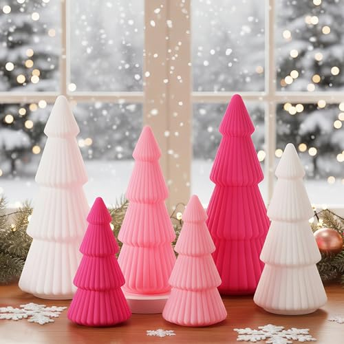 Thyle 6 Piece Pink Christmas Ornaments Velvet Christmas Tree, Cone-Shaped