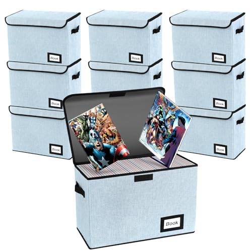 Image of 10 Pack Comic Book Storage Box 15.8 inch X 7.8 inch X 11.8 inch, Collapsible Holds 160-180 Comic Book Organizer Heavy Duty Bin Container Holder Shelf (Blue)