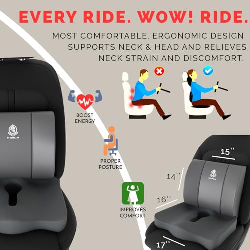 Image of MRRON Car Comfort Combo | Memory Foam Backrest & Wedge Seat Cushion Combo of 2 | Orthopedic Support for Back, Tailbone, Sciatica | Ergonomic Comfort for Car, Office| Posture Correction | Universal Fit