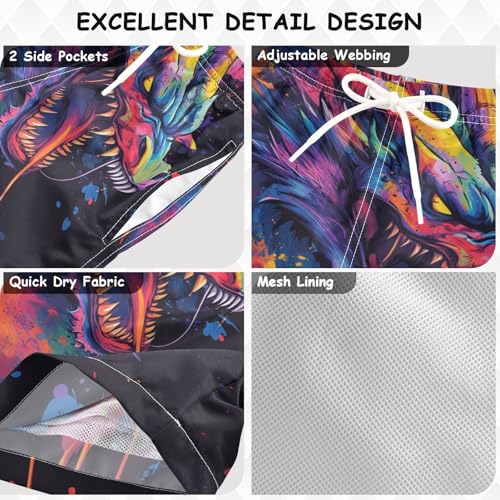 Pigsaly Boys Swim Trunks Angry Dragon Animals Boys Board Shorts Swimsuit Swimwear Summer Bathing Suit XS Multicolor3