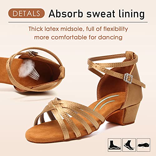 HROYL Girl's Latin Dance Shoes Low Heel Salsa Pratice Proformence Ballroom Dancing Shoes,Model EM-202-GB4