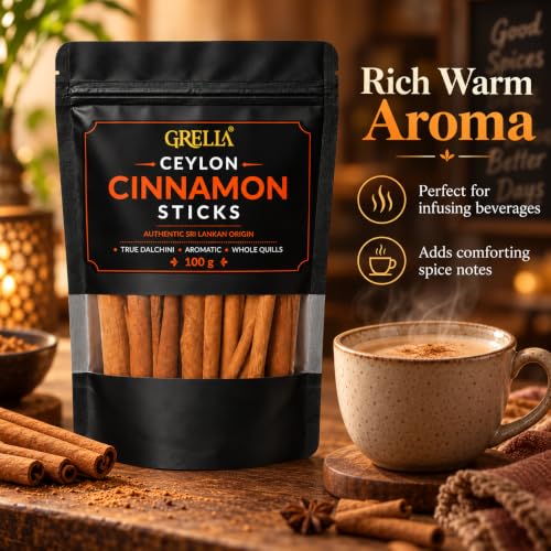 Image of 100 g True Ceylon Cinnamon Sticks | Authentic Sri Lankan Quills, Cinnamomum verum | Soft Bark, Delicate Aroma, Low Coumarin | Whole Dalchini for Tea, Coffee, Masala Chai, Baking, Desserts, Curries, Biryani and Spice Blends