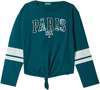 United Colors of BenettonKontrast Renkli Önü Düğümlü Kayık Yaka Uzun Kollu T-Shirt T-Shirt Kız çocuk 