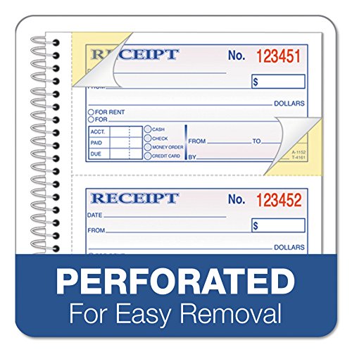 Tops Money/Rent Receipt Book, 2-Part, Carbonless, 11 X 5.25 Inches, 4 Receipts/Page, 200 Sets Per Book (4161) , White #TOP3