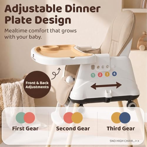 Image of StarAndDaisy High Chair for Baby /Baby Feeding Chair for 0 to 5 Years with 4 in-1 Multifunctions /High Chair with Wheels, Height Adjustable, Detachable Tray & 3-Point Safety Belt