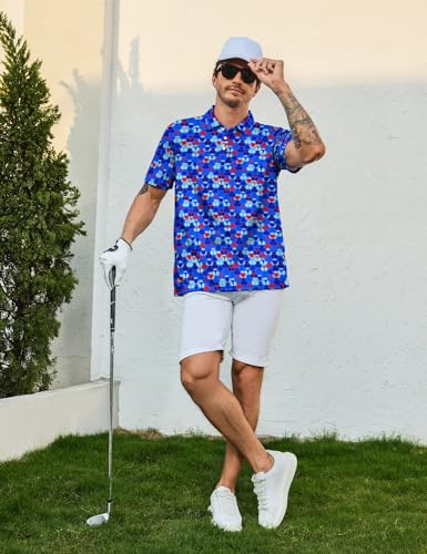 Image of Men's Funny Golf Shirts Hawaiian Polo Shirts 80S Flashes Polo Shirts Funny Hawaiian Beach Summer Golf Polo Shirts