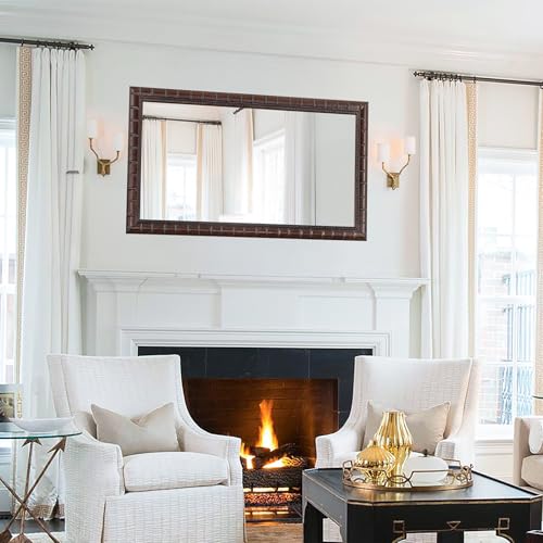 Image of Large Mirrors for Wall Decor, 48'' x 24'' Antique Brozne Wall Mirror with Bamboo-Joint Design, Rectangular Decorative Mirrors for Bathroom, Entryway, Dining Room, Fireplace