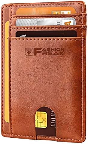 FASHION FREAK ® Men's Leather Slim Credit Card Holder (Brown)
