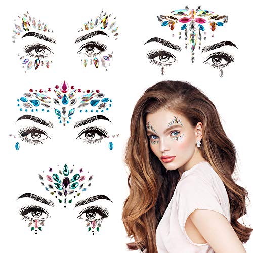 Ciaoed Strass Juwelen Face Tattoo Face Sticker Arco iris lágrimas Strass temporales Tattoo adhesivo acrílico cristal Rave Glitter decoración para fiestas, Rave Festival, Maskerade 4 unidades