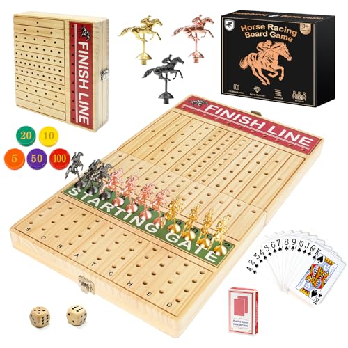 Juego de mesa Horse Race con tablero plegable y caballos metálicos miniatura 1
