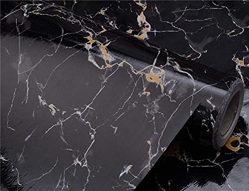 Image of FOKRIM Marble Wallpaper 45x300cm (14 SQFT) Sticker Wallpaper, Peel and Stick, Removable, Self-Adhesive, Waterproof, Decorative Wallpaper for Home, Kitchen, Bedroom, Office (Gold Black, 45X300)