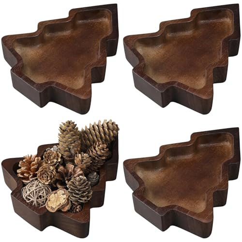 Jingmore 4 Pcs Christmas Wooden Bowl Christmas Tree Tray Dough