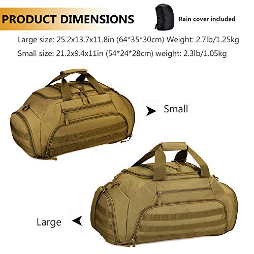 Protector Plus Tactical Duffle Bag Men Sports Gym Backpack Military Molle Luggage Suitcase Travel Camping Outdoor Rucksack (Rain Cover & Patch Included), Brown, 35L #TOP3