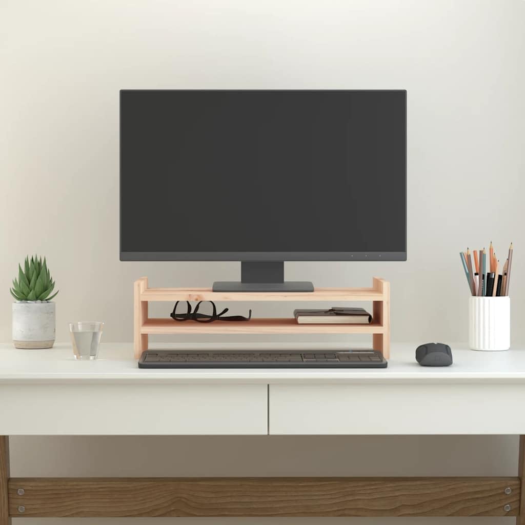 Supporto per monitor in legno massello di pino, 50 x 27 x 15 cm, scrivania per scrivania per computer e home office, ergonomico, ventilato, ripiano per ufficio e letto