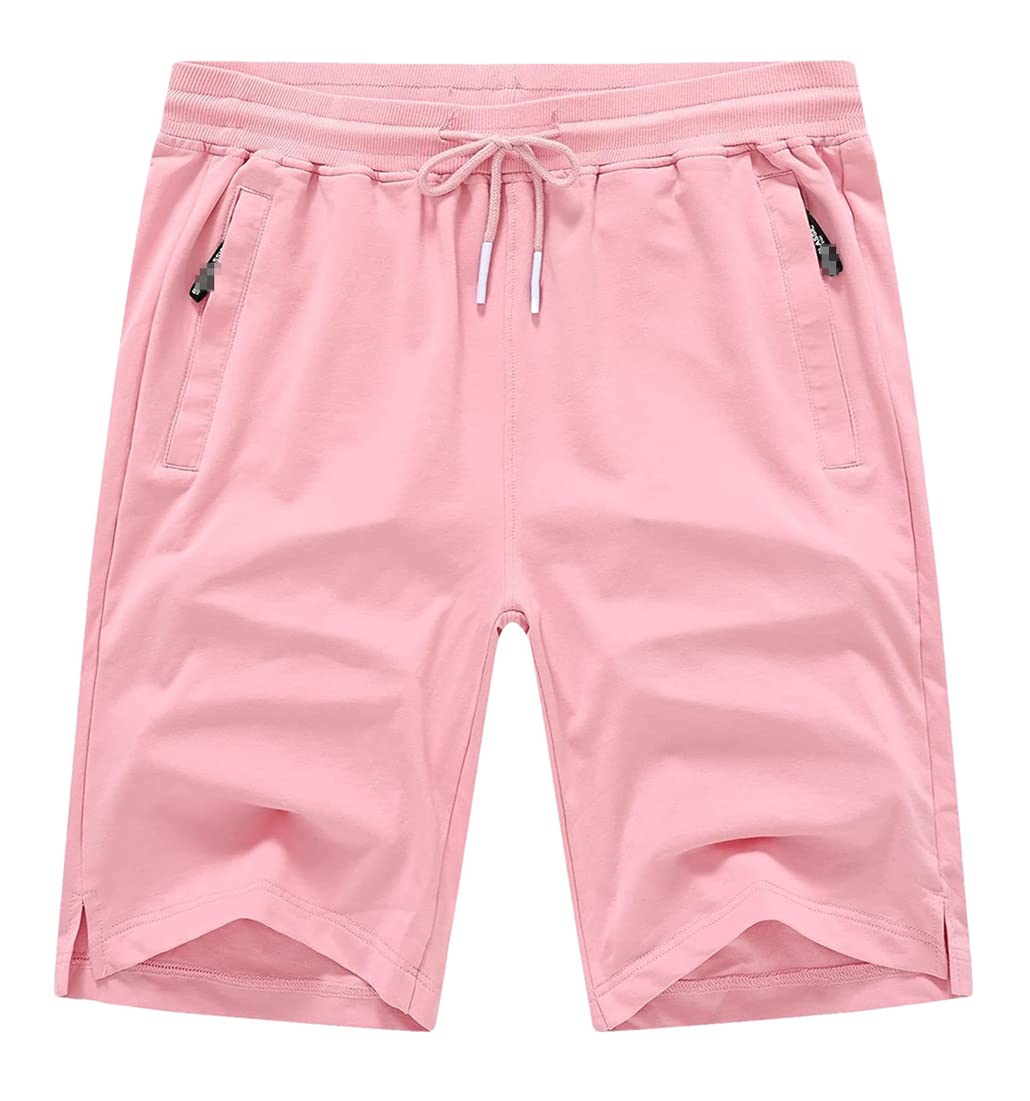 Męskie spodenki ze sznurkiem bawełniane slim fit elastyczne spodenki sportowe męskie codzienne spodnie dresowe do biegania odzież męska, różowy, 40W