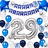 29th Birthday Party Decoration Blue for Him, Happy Birthday Banner Blue Number 29Birthday Star Foil Balloons Latex Confetti Balloons for Men Him 29 Years Old Birthday Supplies(29th)